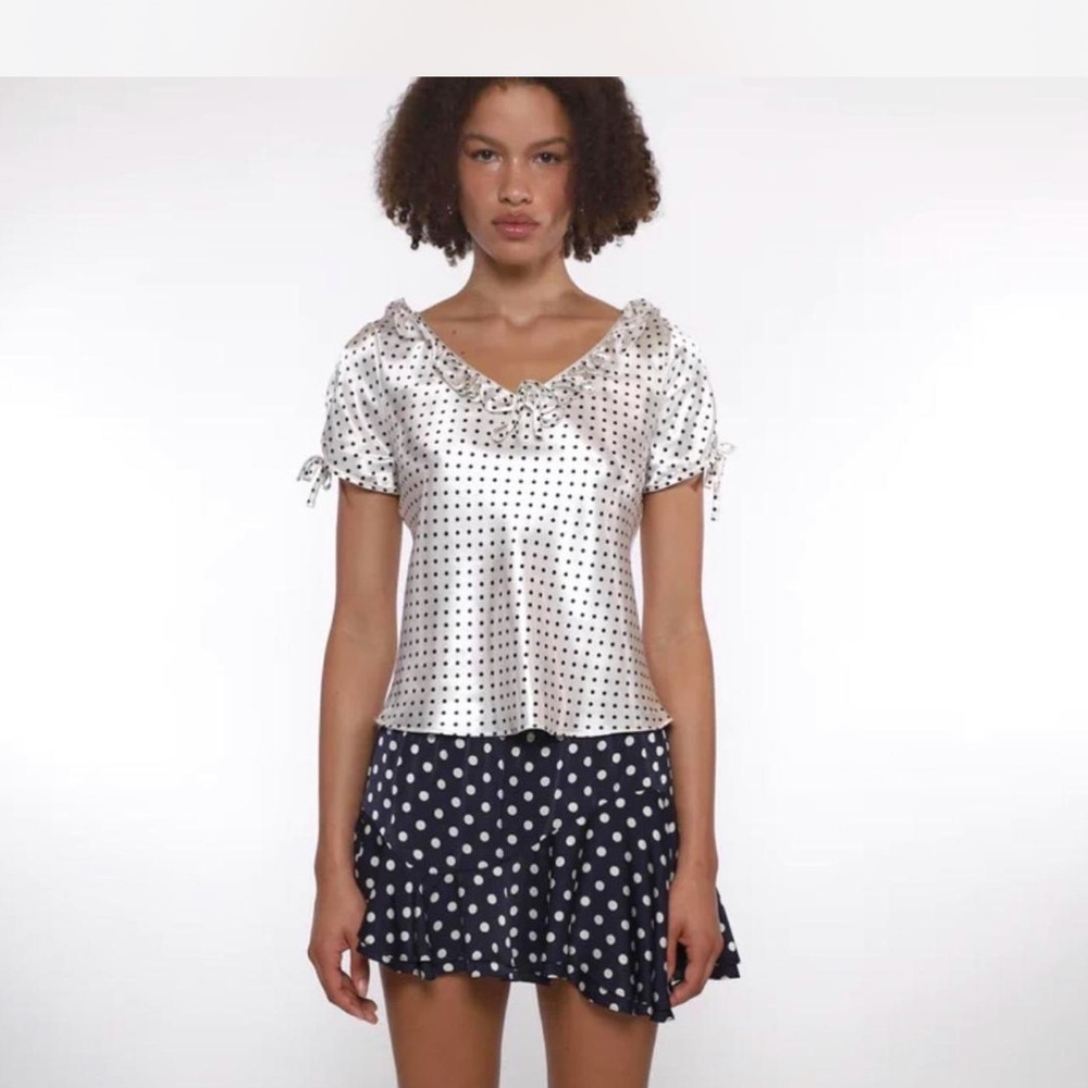 New with Tags Sandy Liang Zeno Skirt in Navy Polka Dot - Size small
